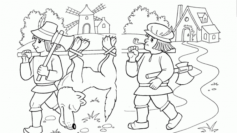 Coloring book forester caught a wolf